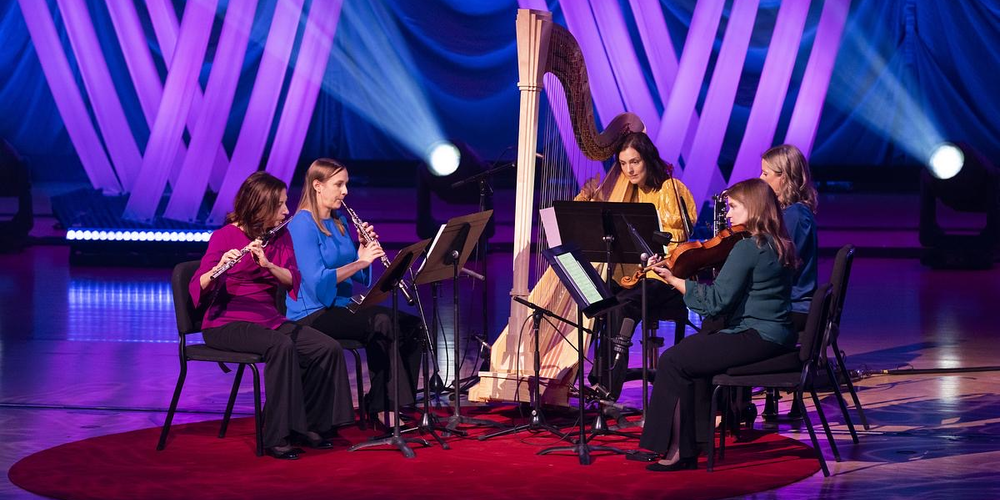 After an introduction from Atlanta Symphony Orchestra Music Director Nathalie Stutzmann, the Merian Ensemble performs at TEDWomen on Oct. 11, 2023, in Atlanta.