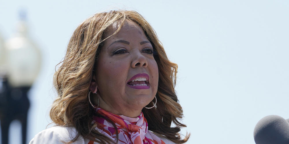 Rep. Lucy McBath, D-Ga., speaks during a rally near Capitol Hill in Washington on June 8, 2022. Georgia Republicans on Friday, Dec. 1, 2023, proposed to radically transform McBath's current district for the second time in two years during a special legislative session to redraw congressional and legislative maps.