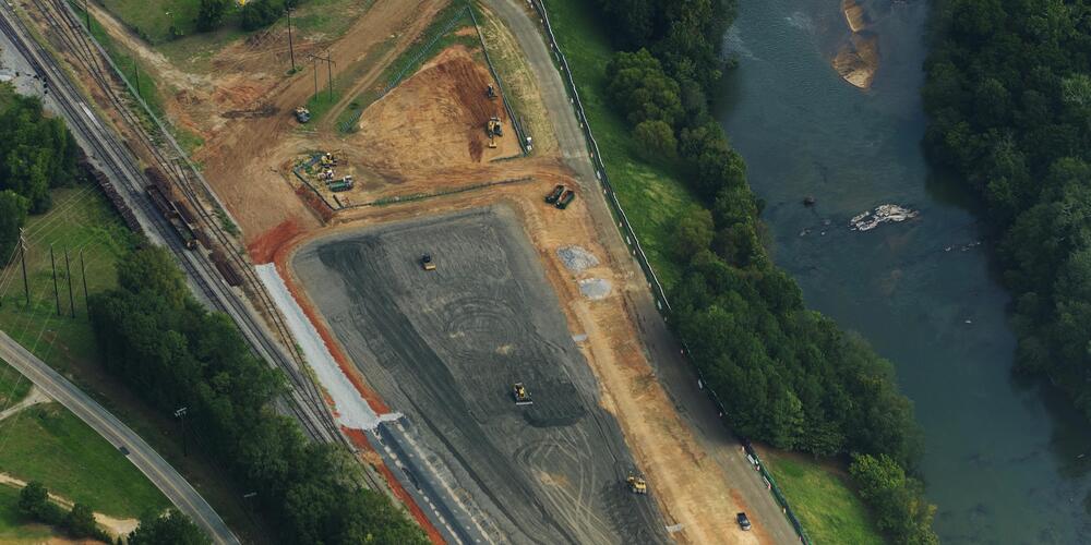 The unlined "legacy" coal ash landfills at Georgia Power's Plant Arkwright being consolidated into a single lined landfill on the bank of the Ocmulgee River in September of 2023. In addition to the liner, the new impoundment will collect any coal ash leachate for 30 years. 