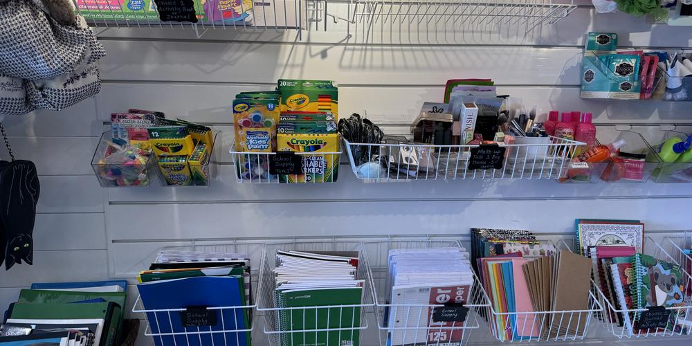 School supplies inside The Bloom Closet Express truck.
