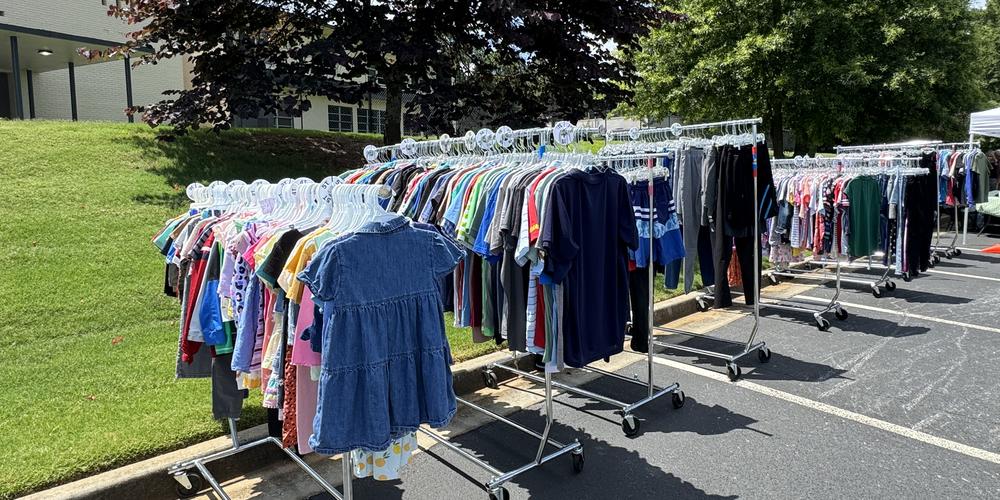 The racks of clothes for children for infants, kids, and teenagers to choose from at the Bloom Closet Express stop in Fulton County.