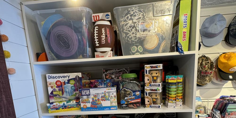 More toys and board games inside the Bloom Closet Express truck.