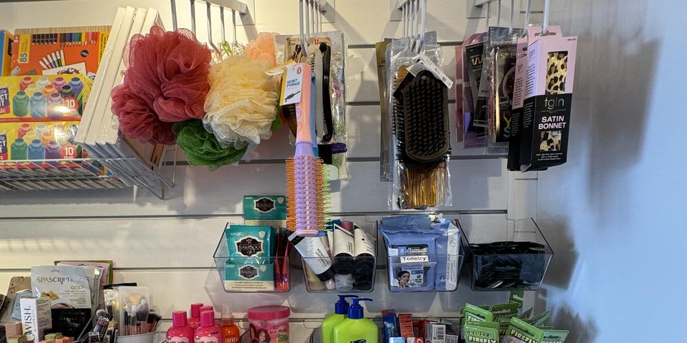 Personal hygiene products inside The Bloom Closet Express truck.