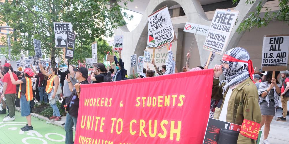 Protesters at a Pro-Palestine rally in Midtown Atlanta on June 27, 2024.