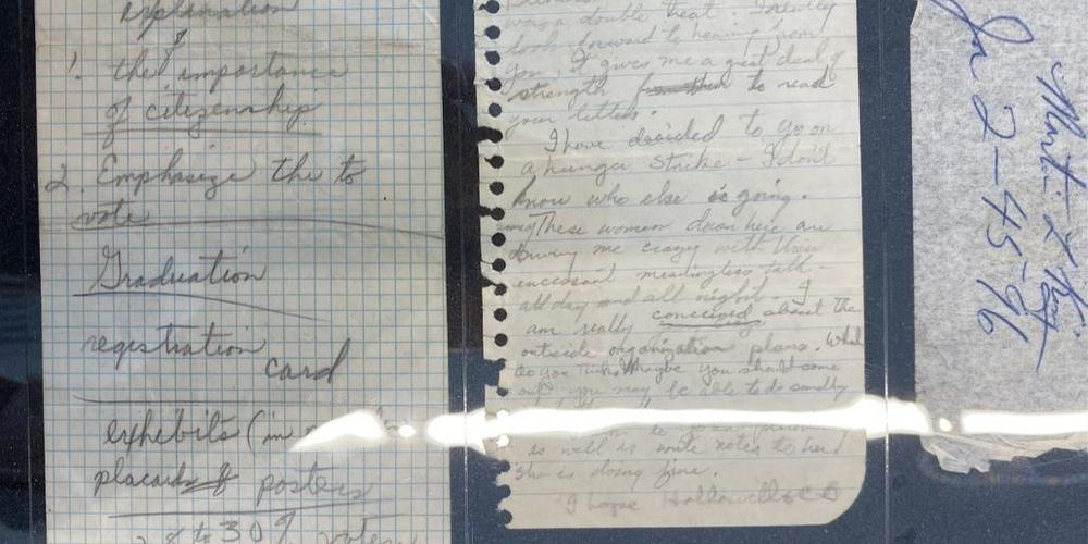 A written list of ideas sits to the left of a handwritten letter and Martin Luther King Jr.'s personal phone number, all written or exchanged in jail during the Civil Rights Movement.