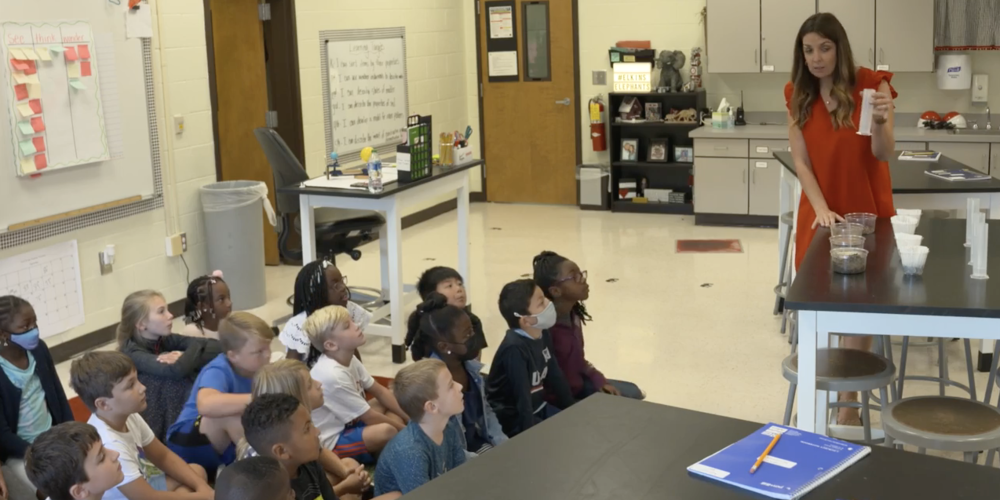 Georgia teacher instructs her students about the SEPs, or science and engineering practices, for Elementary school.