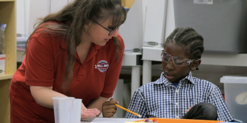 Georgia teacher, Karen Gorzynski, explains CCCs, or Crosscutting Concepts, to her Douglas County student.
