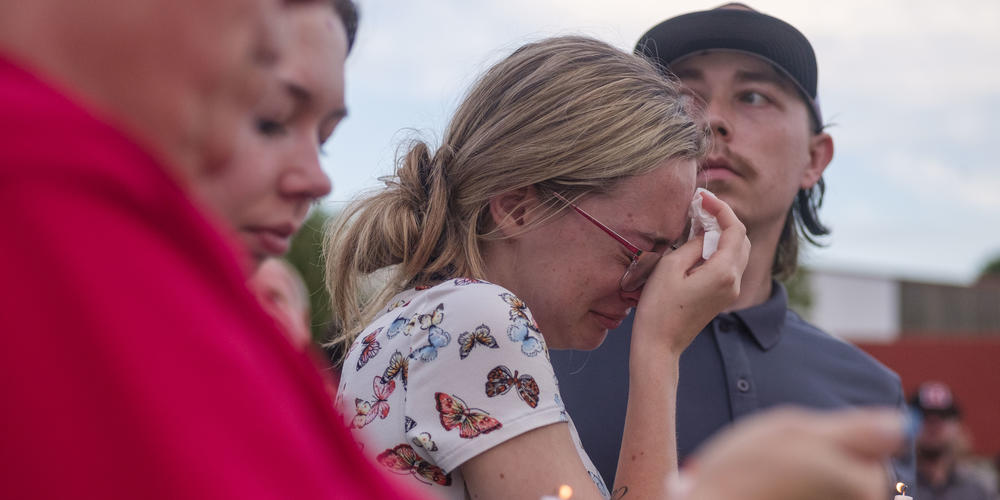 Apalachee High School students and people from the broader Barrow County community gathered for a prayer vigil in a city park after the shooting deaths of four at the school Wednesday. Grant Blankenship/GPB News