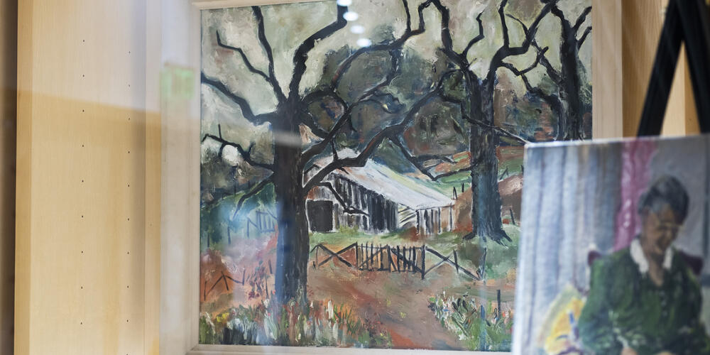 A painting by Flannery O’Connor of a barn still at Andalusia, the Milledgeville farm where O’Connor spent her adult life.