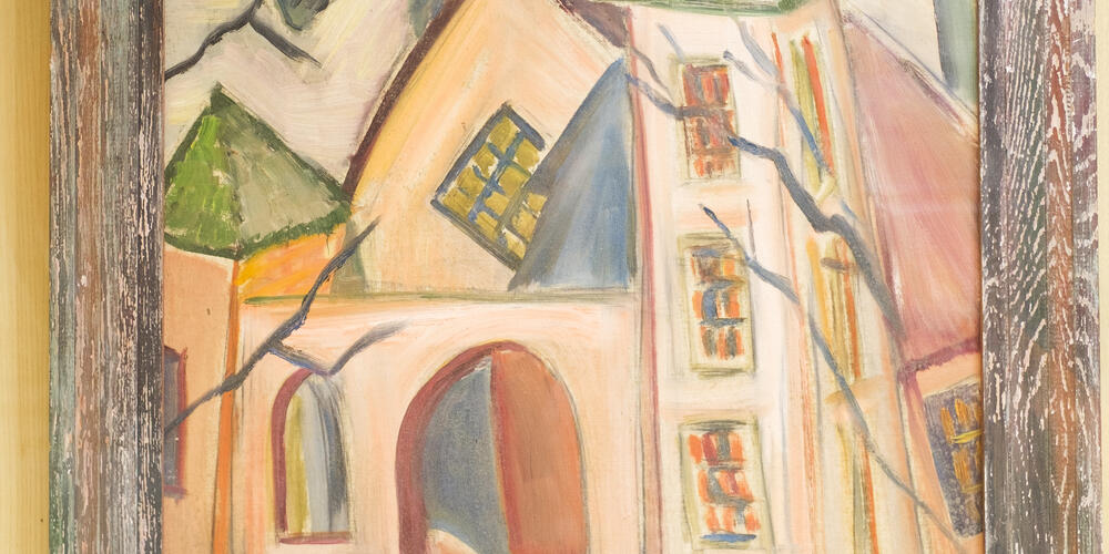 One of two paintings of the same church in the exhibit. Curators believe it may be First Presbyterian Church in downtown Milledgeville.