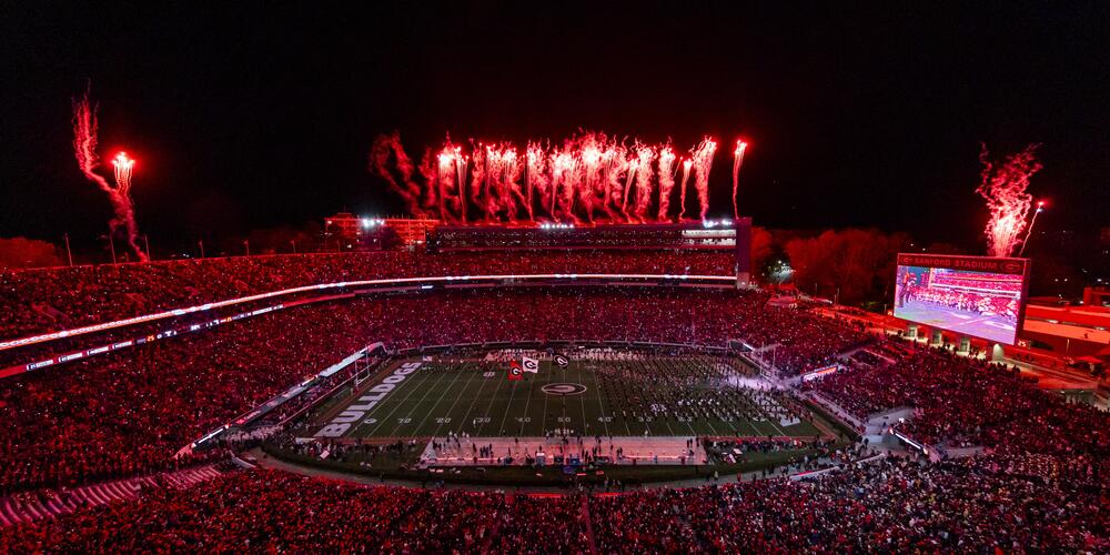 Sanford Stadium Fireworks at Georgia Tech Football Game.