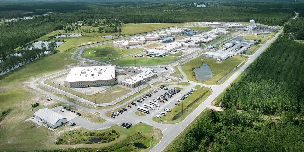 The Folkston ICE Processing Center and the D. Ray James Correctional Facility in Folkston, on July 2, 2025. Credit: Justin Taylor/The Current GA/CatchLight Local