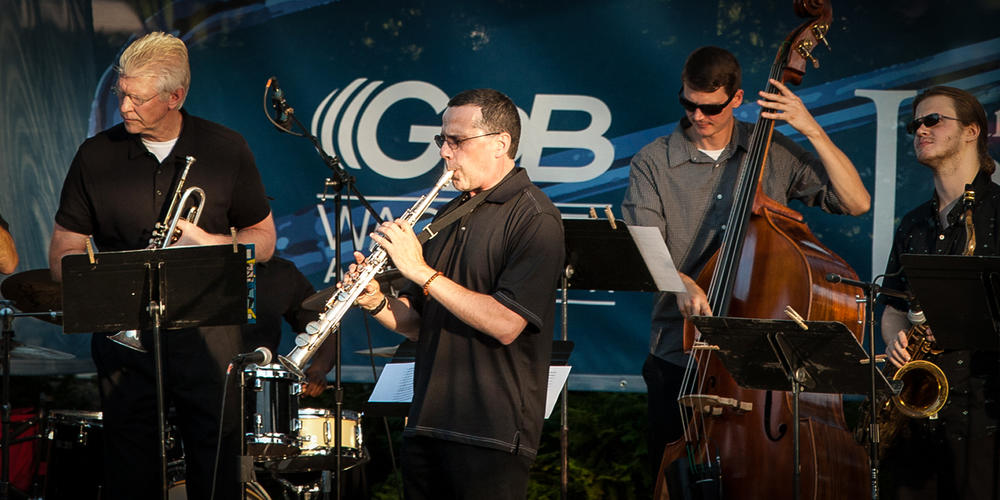 Dr. John Wojcik, Dr. Rob Foster and Travis Shaw with the AU Jazz Ensemble