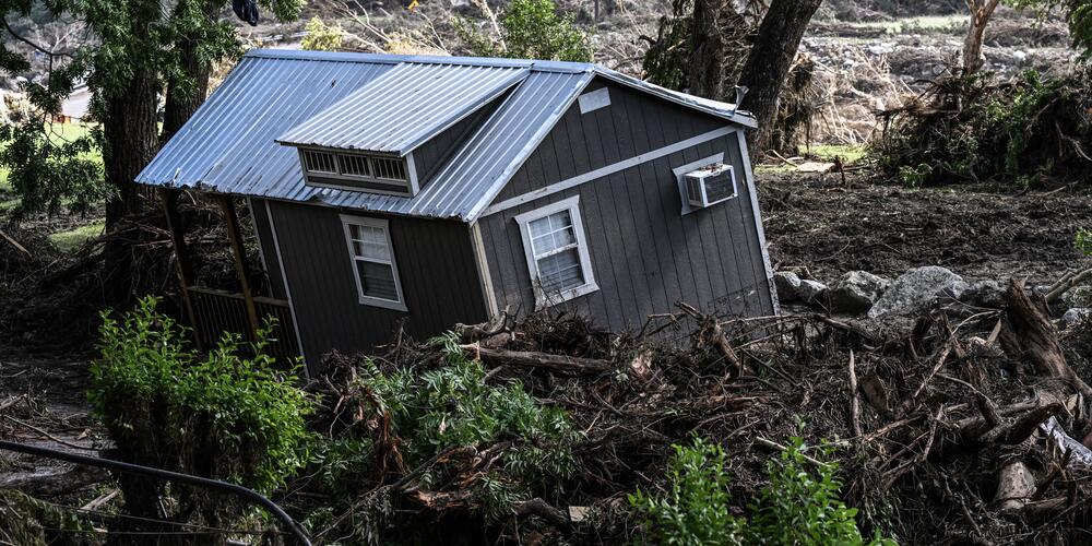 A damaged house is seen near the Guadalupe River in Hunt, Texas, on July 8, following severe flash flooding over the July 4 holiday weekend.