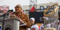 Billye Aaron, wife of the late Hank Aaron, speaks at Truist Park during a celebration for the Atlanta Braves’ World Series win on Nov. 5.