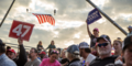 Trump supporters near sundown at his Macon rally Sunday.