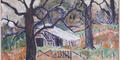 A painting by Flannery O’Connor of a barn still at Andalusia, the Milledgeville farm where O’Connor spent her adult life.