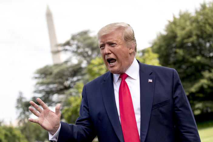 President Trump speaks to reporters on June 18, 2019, the day he tweeted that the deportation of millions of undocumented immigrants would soon begin. Immigrations and Customs Enforcement has said a more modest 2,000 will be targeted. 